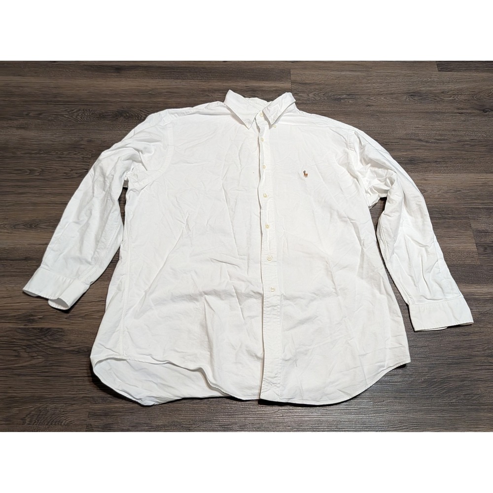 Ralph Lauren Yarmouth Oxford Button Down Shirt Mens 17.5 34 White Vintage 90s